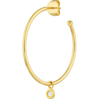 Olas d'Oro - 14K Yellow Gold Diamond Bezel Dangle Hoop Earrings - 0.06 Carat Total Diamond Weight