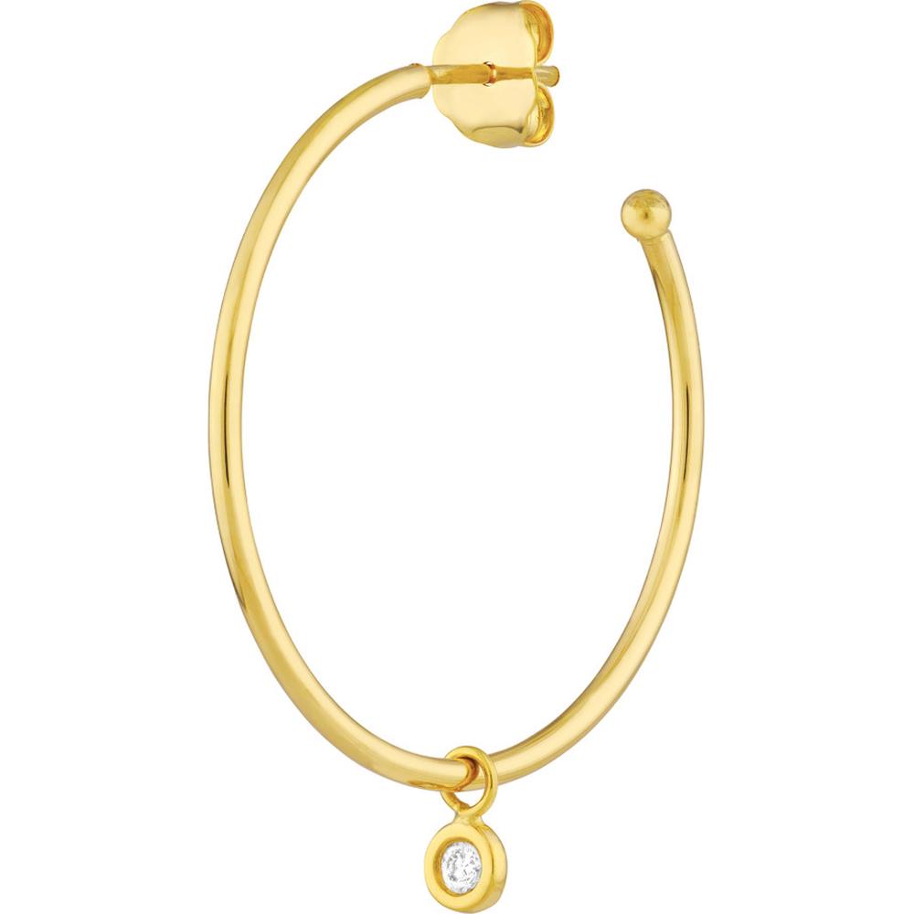 Olas d'Oro - 14K Yellow Gold Diamond Bezel Dangle Hoop Earrings - 0.06 Carat Total Diamond Weight