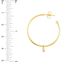 Olas d'Oro - 14K Yellow Gold Diamond Bezel Dangle Hoop Earrings - 0.06 Carat Total Diamond Weight