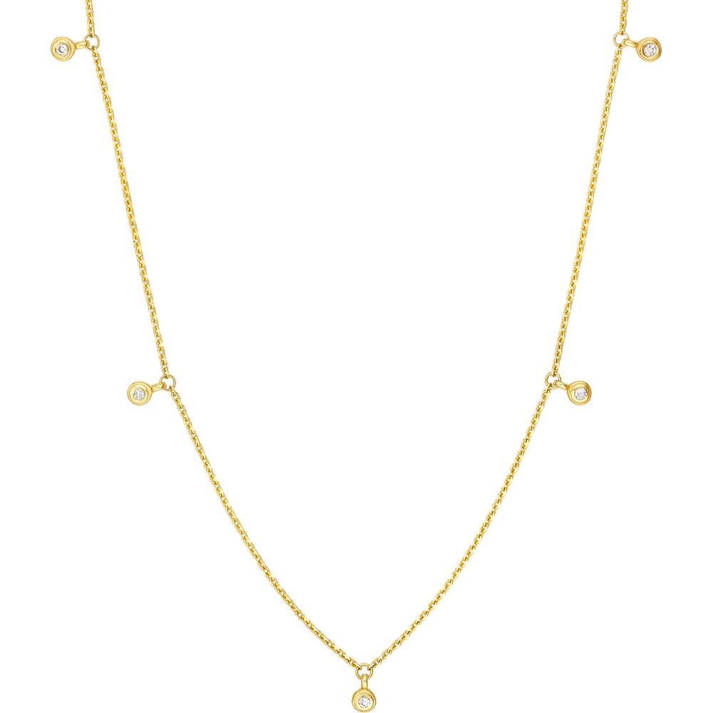 Olas d'Oro - 14K Yellow Gold Diamond Bezel Drops Necklace - 0.07 Carat Total Diamond Weight