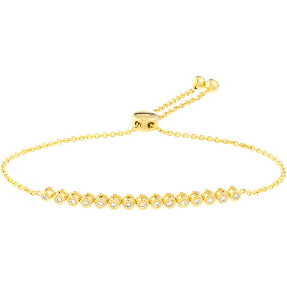 Olas d'Oro - 14K Yellow Gold Diamond Bezel Tennis Bolo Bracelet - 0.19 Carat Total Diamond Weight