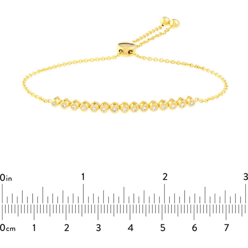 Olas d'Oro - 14K Yellow Gold Diamond Bezel Tennis Bolo Bracelet - 0.19 Carat Total Diamond Weight