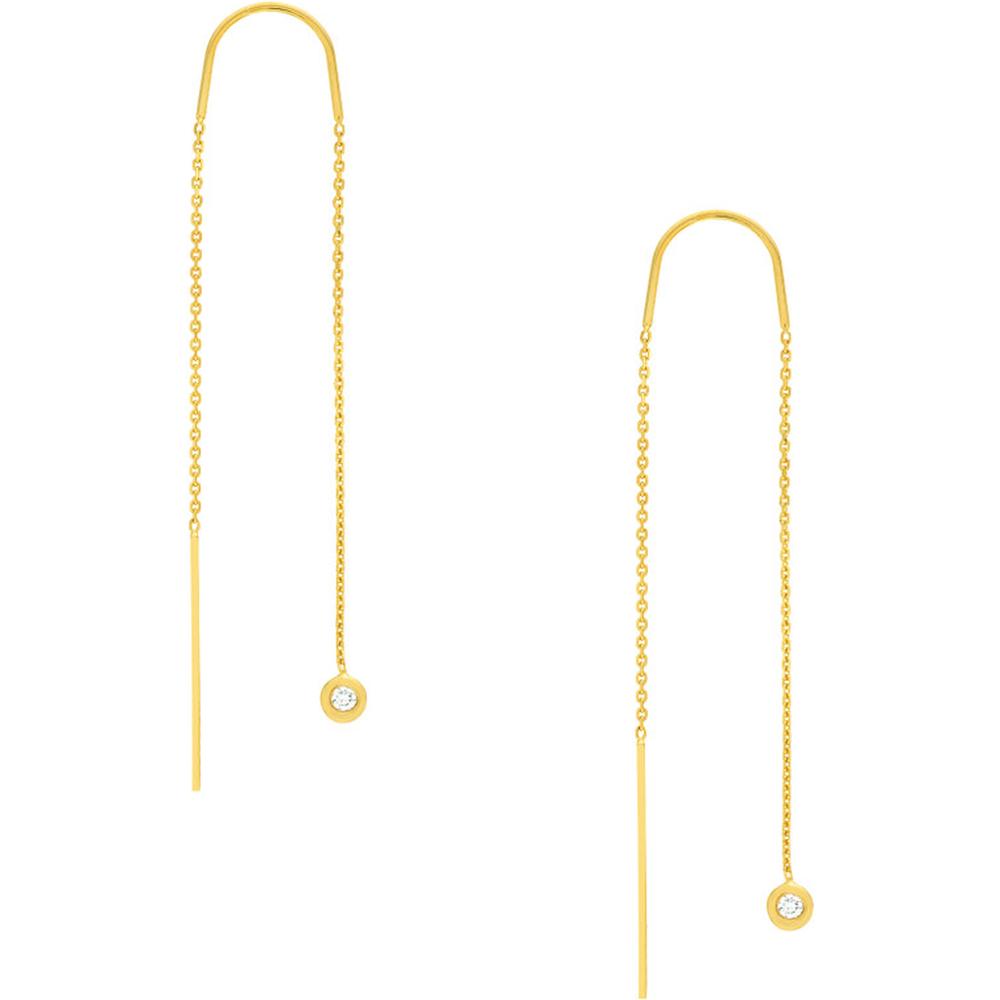 Olas d'Oro - 14K Yellow Gold Diamond Bezel Threader Earrings - 0.06 Carat Total Diamond Weight