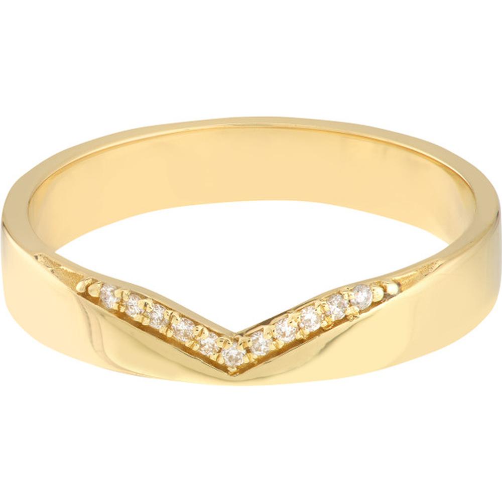 Olas d'Oro - 14K Yellow Gold Diamond Chevron Polished Band Ring - 0.06 Carat Diamond Total Weight