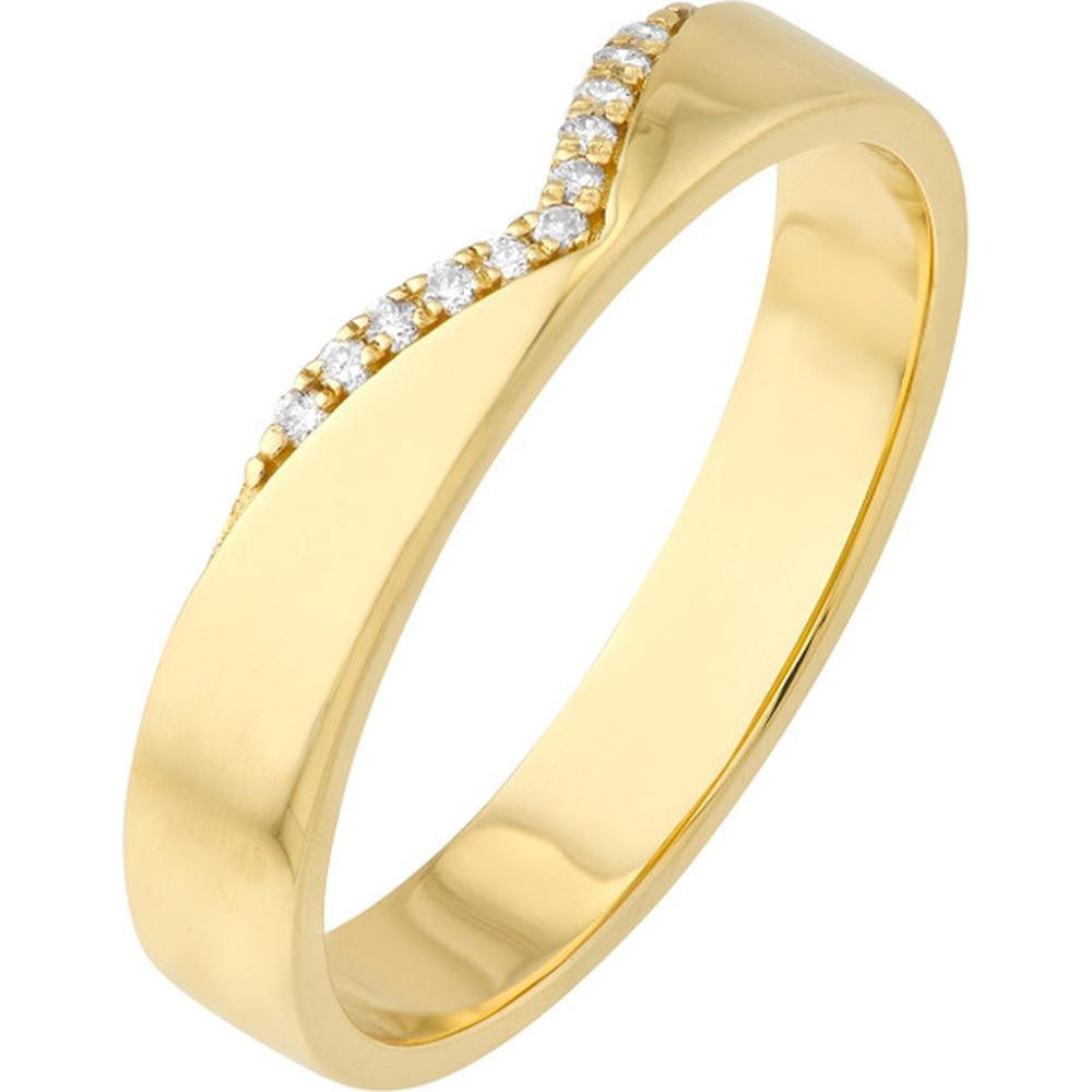Olas d'Oro - 14K Yellow Gold Diamond Chevron Polished Band Ring - 0.06 Carat Diamond Total Weight