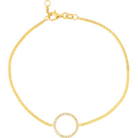 Olas d'Oro - 14K Yellow Gold Diamond Circle Curb Chain Bracelet - 1/6 Carat Total Diamond Weight