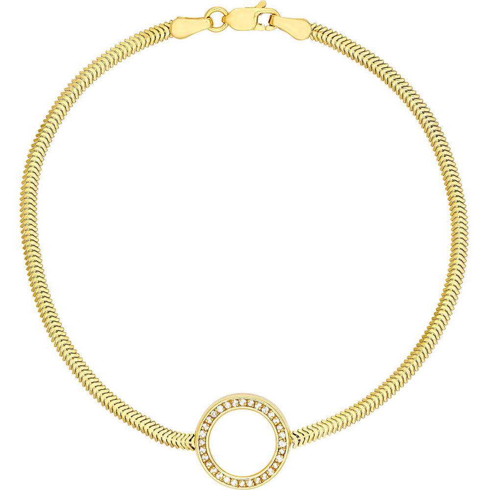 Olas d'Oro - 14K Yellow Gold Diamond Circle Station Snake Bracelet - 0.16 Carat Total Diamond Weight