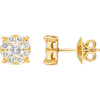 Olas d'Oro - 14K Yellow Gold Diamond Cluster Stud Earrings - 1.10 Carat Total Diamond Weight