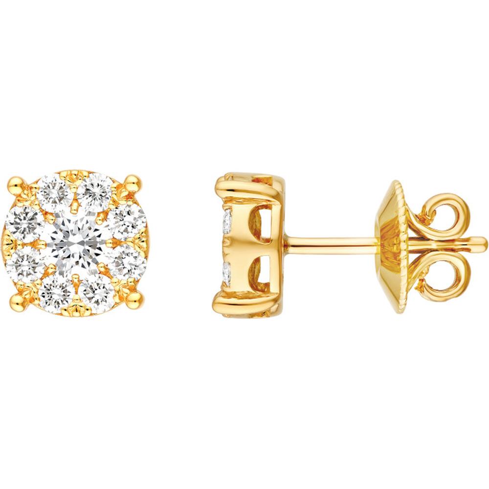 Olas d'Oro - 14K Yellow Gold Diamond Cluster Stud Earrings - 1.10 Carat Total Diamond Weight
