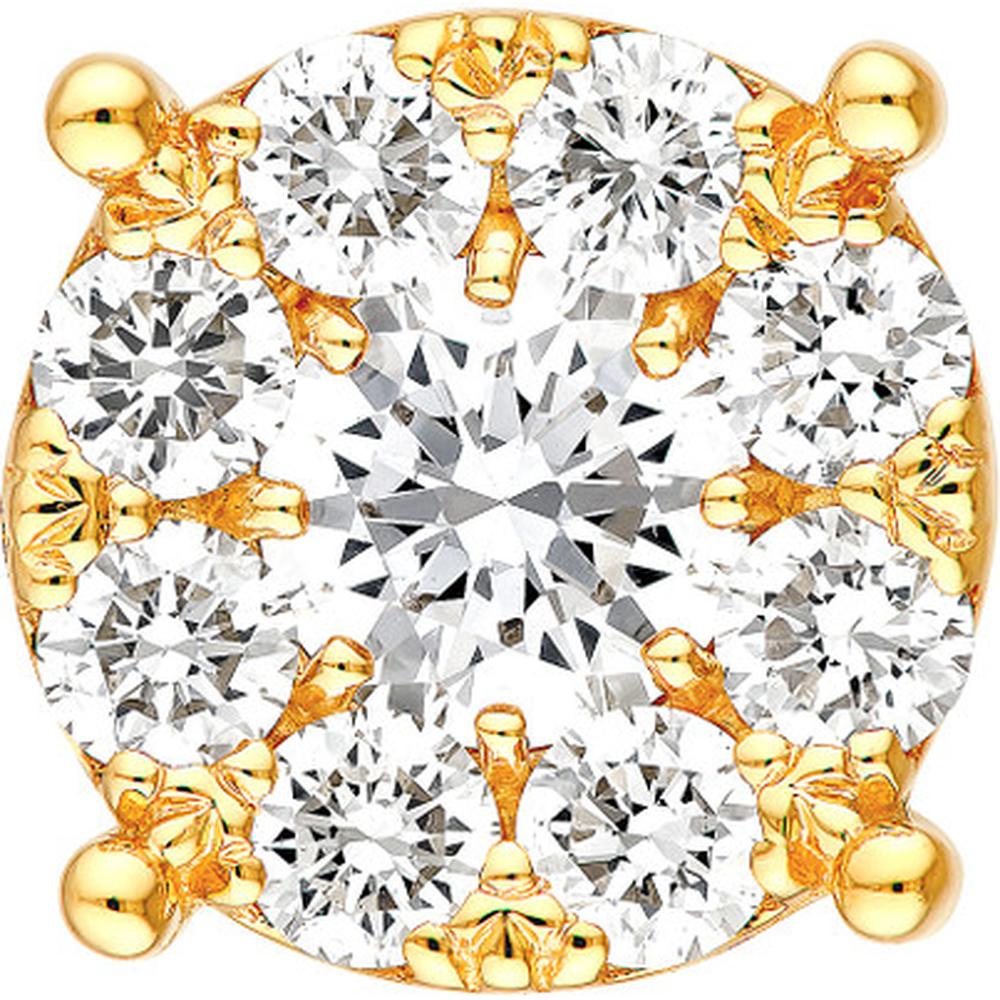Olas d'Oro - 14K Yellow Gold Diamond Cluster Stud Earrings - 1.10 Carat Total Diamond Weight