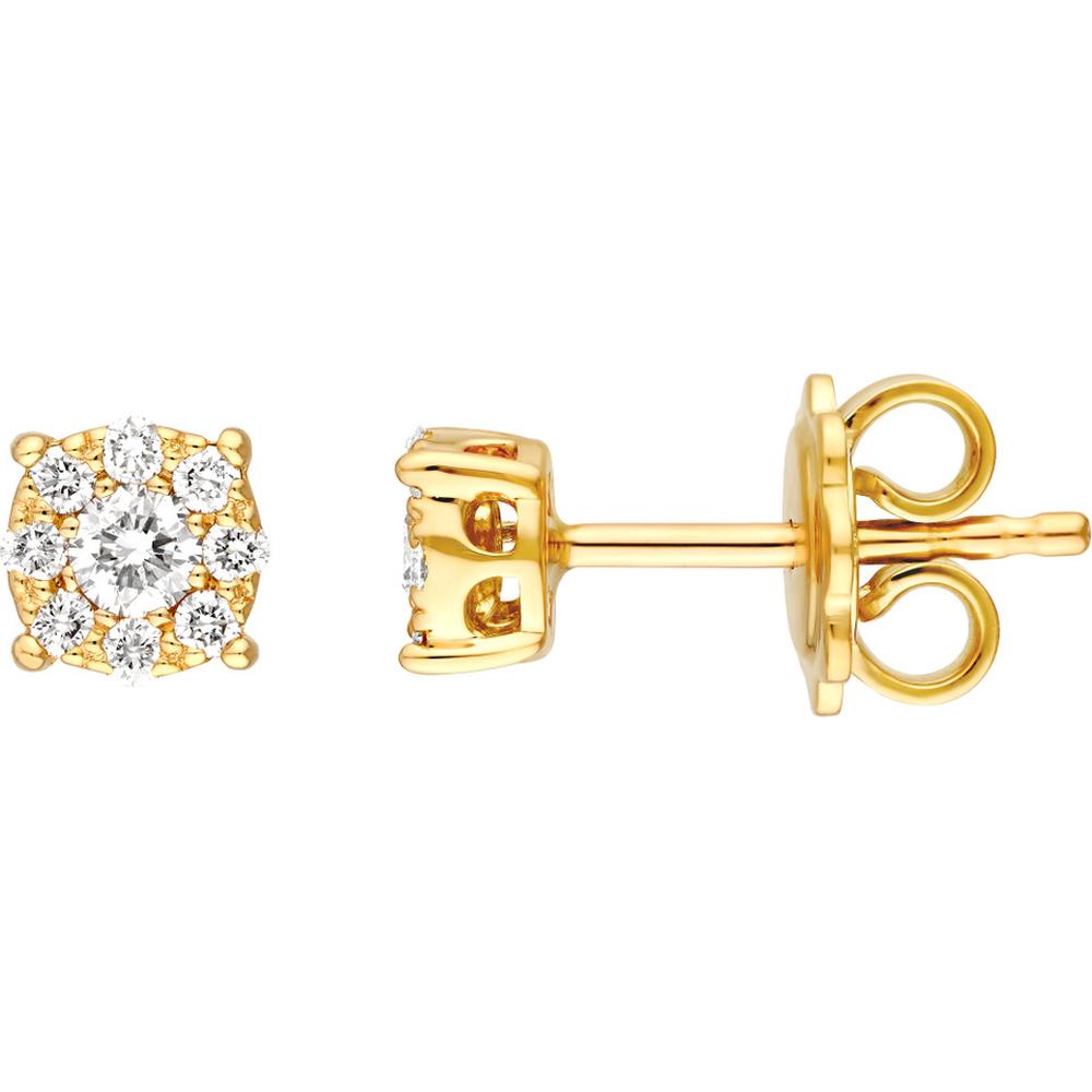 Olas d'Oro - 14K Yellow Gold Diamond Cluster Stud Earrings - 1/3 Carat Total Carat Weight