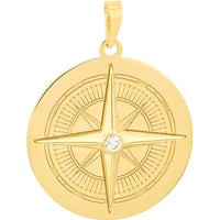 Olas d'Oro - 14K Yellow Gold Diamond Compass Pendant - 1/20 Total Carat Weight