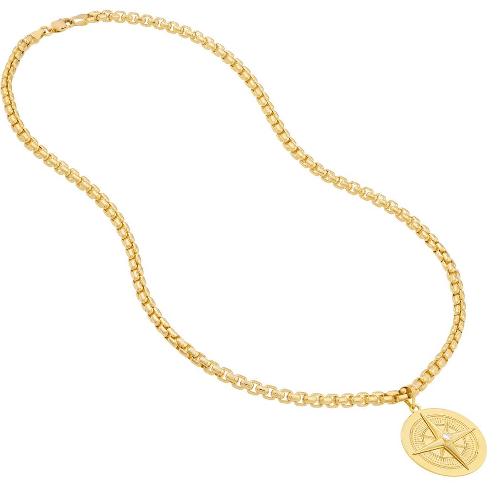 Olas d'Oro - 14K Yellow Gold Diamond Compass Pendant - 1/20 Total Carat Weight