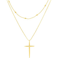 Olas d'Oro - 14K Yellow Gold Diamond Cross Duo Necklace with Bead Chain - 1pt Total Diamond Weight