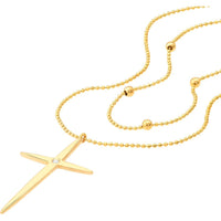 Olas d'Oro - 14K Yellow Gold Diamond Cross Duo Necklace with Bead Chain - 1pt Total Diamond Weight