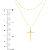 Olas d'Oro - 14K Yellow Gold Diamond Cross Duo Necklace with Bead Chain - 1pt Total Diamond Weight
