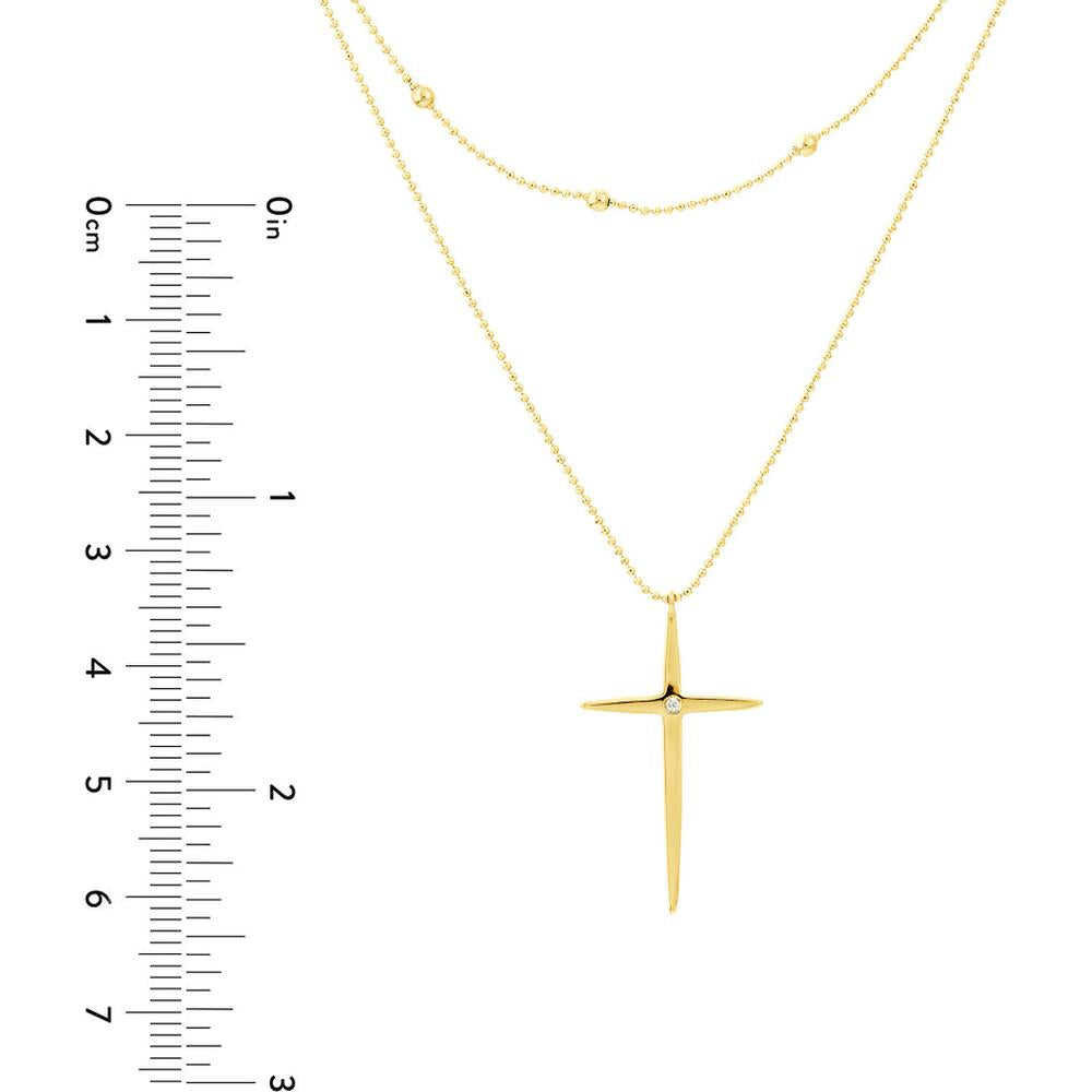 Olas d'Oro - 14K Yellow Gold Diamond Cross Duo Necklace with Bead Chain - 1pt Total Diamond Weight