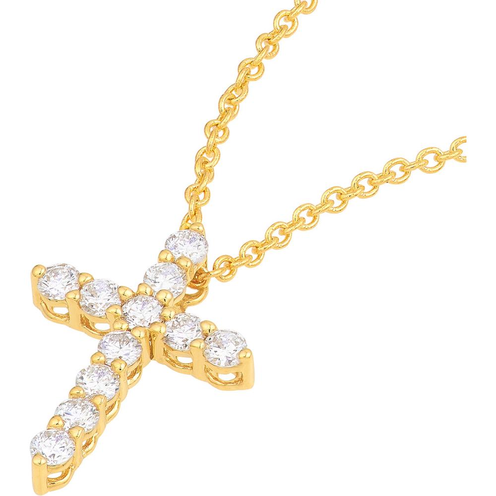 Olas d'Oro - 14K Yellow Gold Diamond Cross Pendant - 0.14 Carat Total Diamond Weight