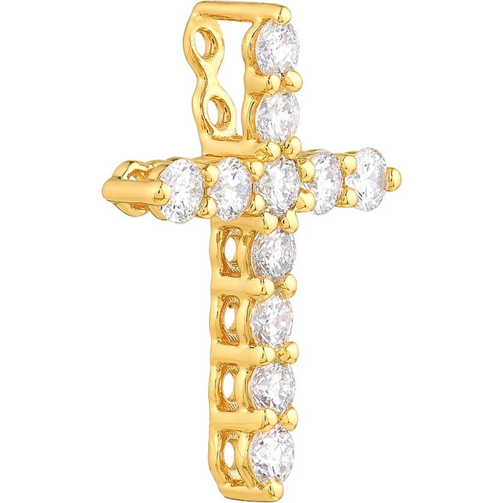 Olas d'Oro - 14K Yellow Gold Diamond Cross Pendant - 0.14 Carat Total Diamond Weight