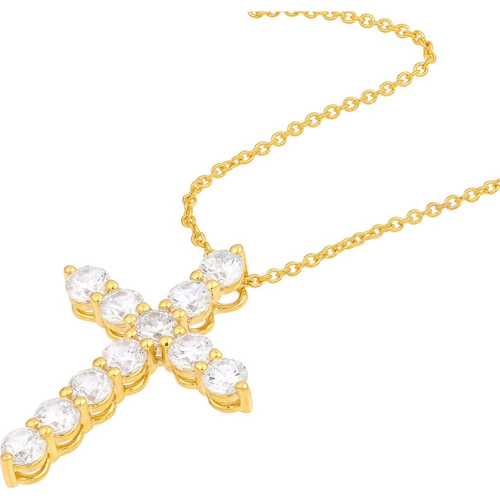Olas d'Oro - 14K Yellow Gold Diamond Cross Pendant - 1.07 Carat Total Diamond Weight