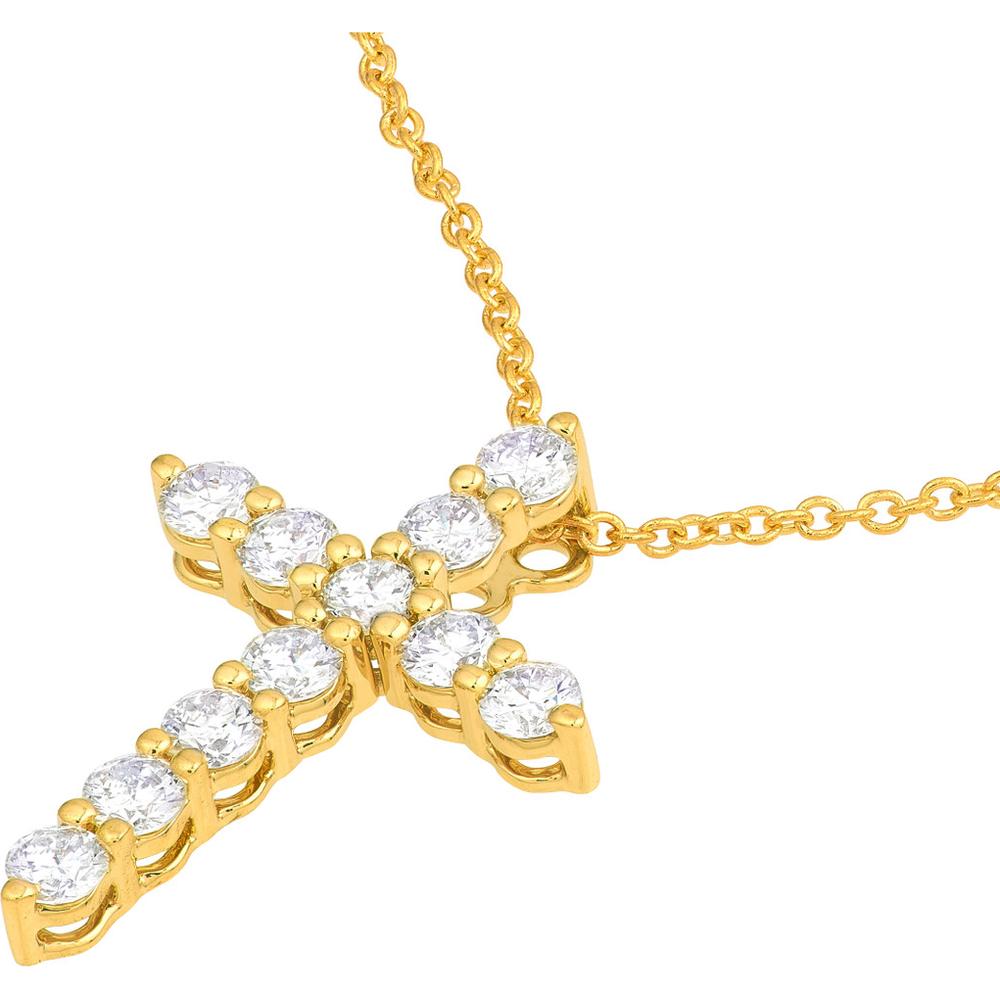 Olas d'Oro - 14K Yellow Gold Diamond Cross Pendant - 1/2 Carat Total Diamond Weight
