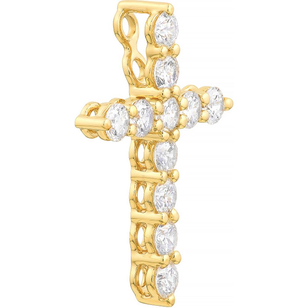 Olas d'Oro - 14K Yellow Gold Diamond Cross Pendant - 1/2 Carat Total Diamond Weight