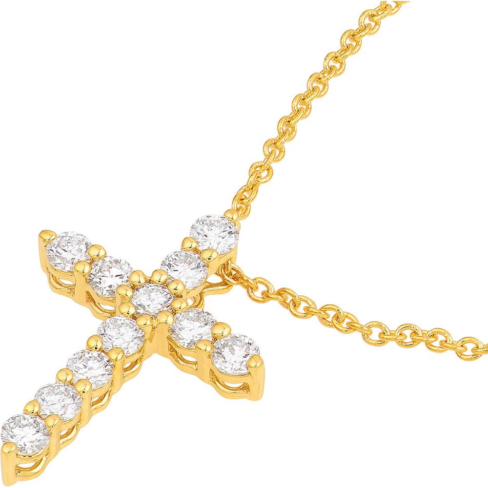 Olas d'Oro - 14K Yellow Gold Diamond Cross Pendant with 1/4 Carat Total Carat Weight
