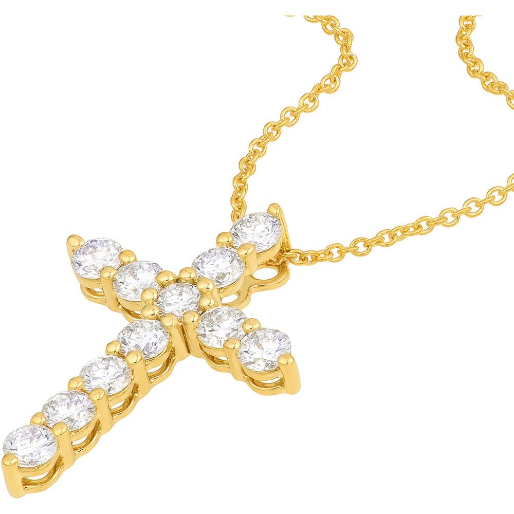 Olas d'Oro - 14K Yellow Gold Diamond Cross Pendant with 3/4 Carat Total Diamond Weight