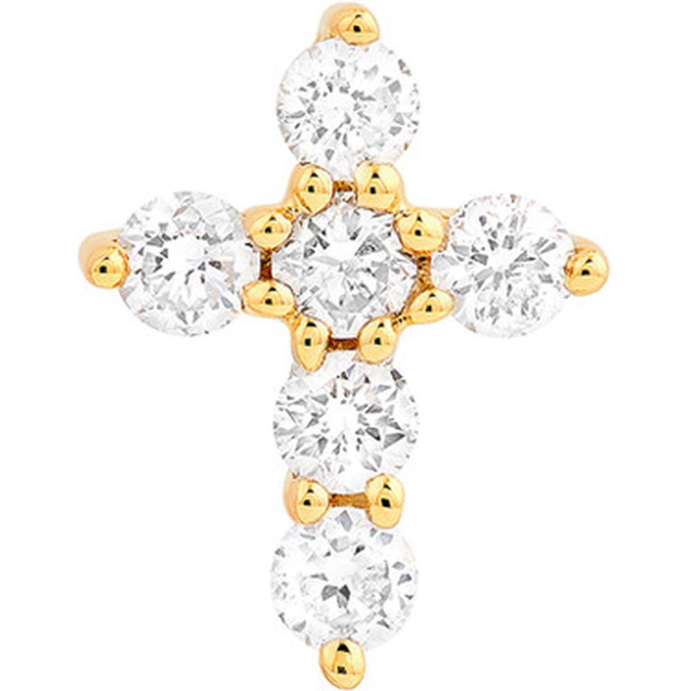 Olas d'Oro - 14K Yellow Gold Diamond Cross Stud Earrings - 0.16 Carat Total Diamond Weight