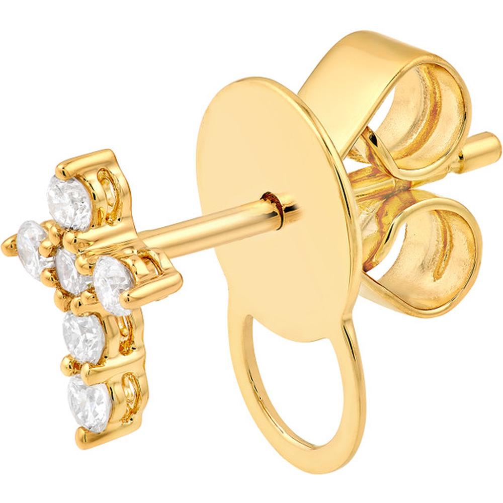 Olas d'Oro - 14K Yellow Gold Diamond Cross Stud Earrings - 0.16 Carat Total Diamond Weight