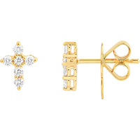 Olas d'Oro - 14K Yellow Gold Diamond Cross Stud Earrings - 0.29 Carat Total Diamond Weight