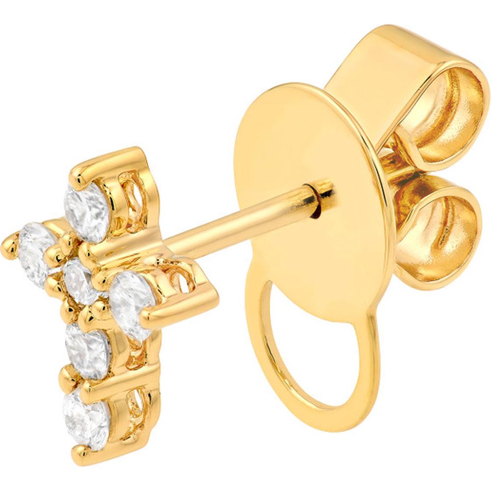 Olas d'Oro - 14K Yellow Gold Diamond Cross Stud Earrings - 0.29 Carat Total Diamond Weight