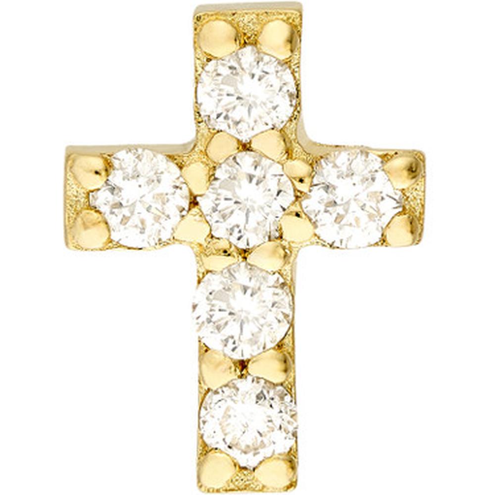 Olas d'Oro - 14K Yellow Gold Diamond Cross Stud Earrings - 1/8 Total Carat Weight