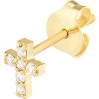 Olas d'Oro - 14K Yellow Gold Diamond Cross Stud Earrings - 1/8 Total Carat Weight