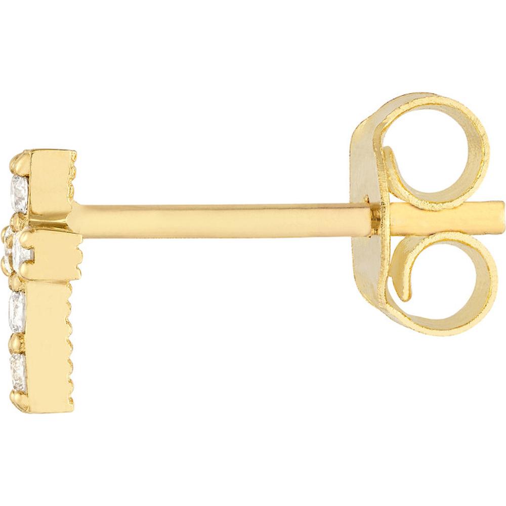 Olas d'Oro - 14K Yellow Gold Diamond Cross Stud Earrings - 1/8 Total Carat Weight