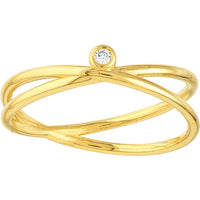 Olas d'Oro - 14K Yellow Gold Diamond Crossover Ring - 0.02 Carat Total Diamond Weight