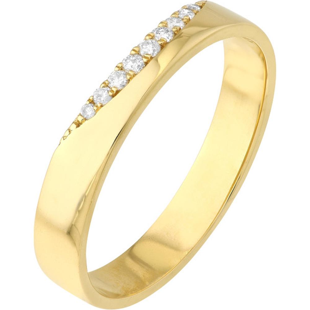 Olas d'Oro - 14K Yellow Gold Diamond Curved Side Polished Band - 0.09 Carat Total Diamond Weight