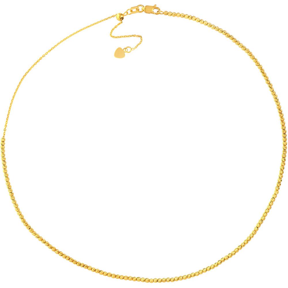 Olas d'Oro - 14K Yellow Gold Diamond-Cut Bead Adjustable Choker with Lobster Clasp