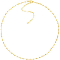 Olas d'Oro - 14K Yellow Gold Diamond-Cut Bead Station Choker Chain - Adjustable 13-16 Inch Length