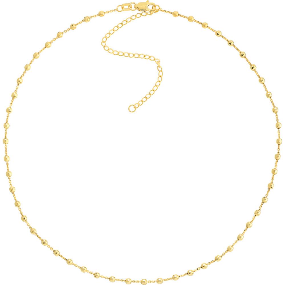 Olas d'Oro - 14K Yellow Gold Diamond-Cut Bead Station Choker Chain - Adjustable 13-16 Inch Length