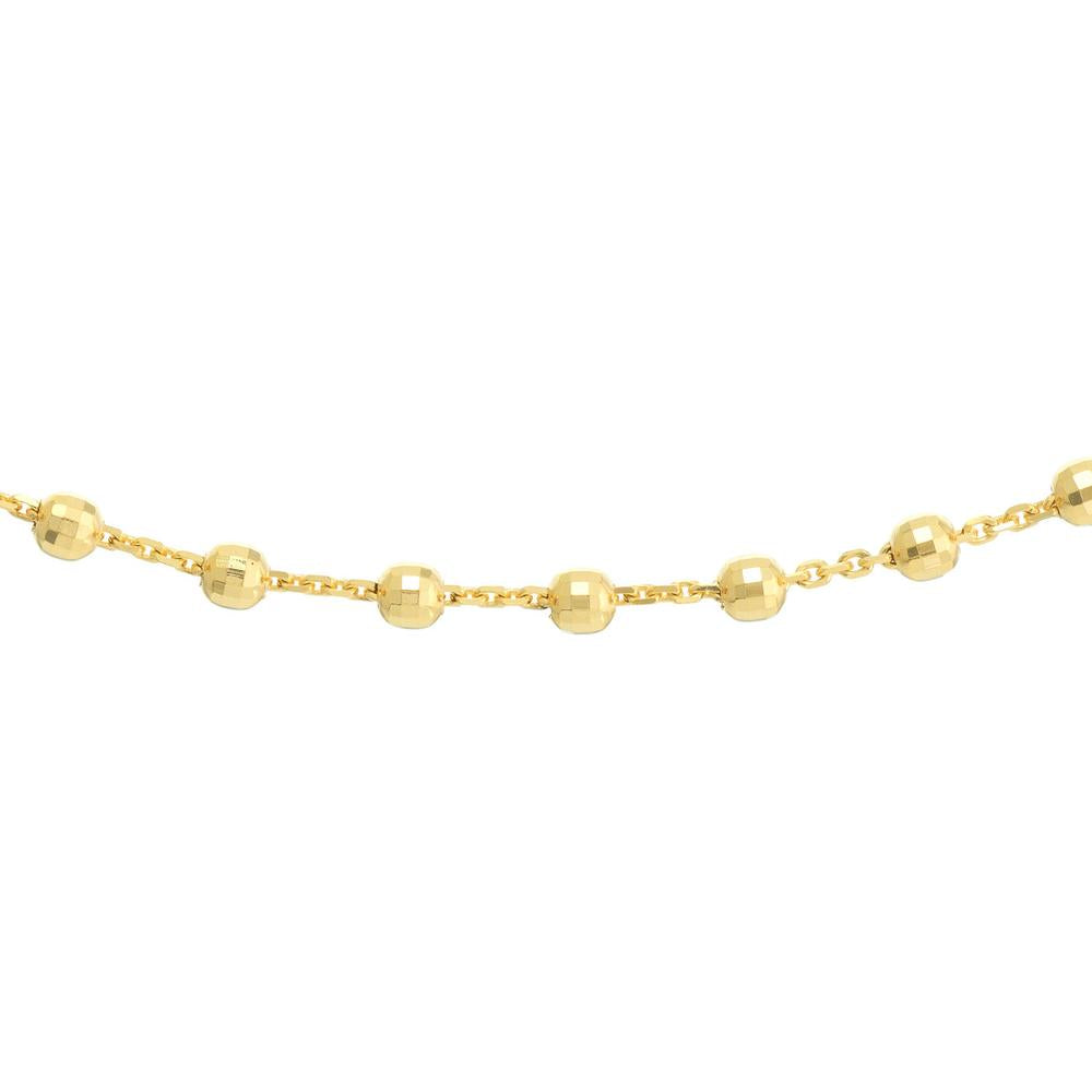 Olas d'Oro - 14K Yellow Gold Diamond-Cut Bead Station Choker Chain - Adjustable 13-16 Inch Length