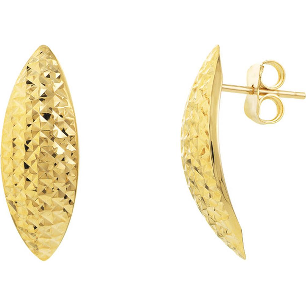 Olas d'Oro - 14K Yellow Gold Diamond-Cut Bombe Marquise Earrings - 1.10 Grams Total Weight