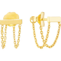 Olas d'Oro - 14K Yellow Gold Diamond-Cut Cable Chain Bar Front-to-Back Earrings