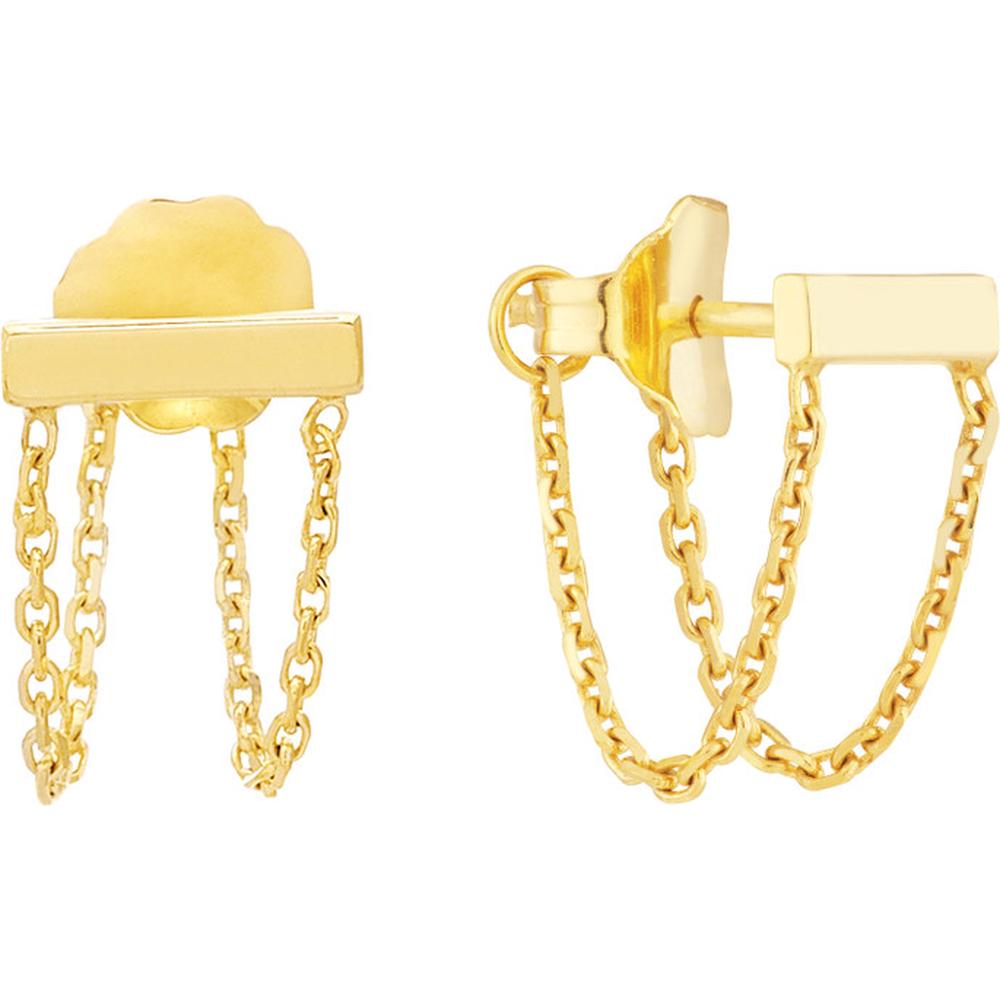 Olas d'Oro - 14K Yellow Gold Diamond-Cut Cable Chain Bar Front-to-Back Earrings