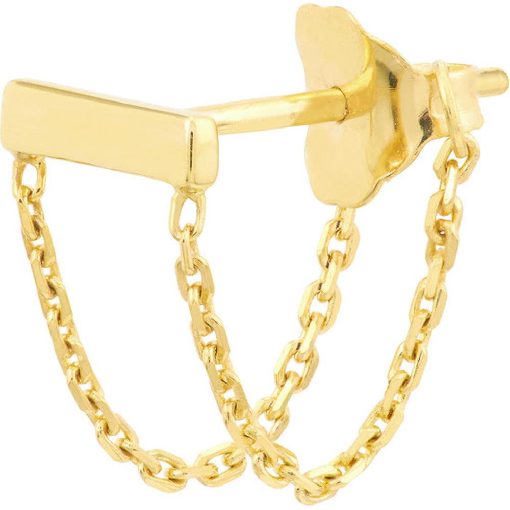 Olas d'Oro - 14K Yellow Gold Diamond-Cut Cable Chain Bar Front-to-Back Earrings