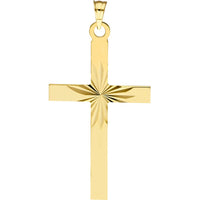 Olas d'Oro - 14K Yellow Gold Diamond Cut Center Cross Pendant - 1.20 Grams