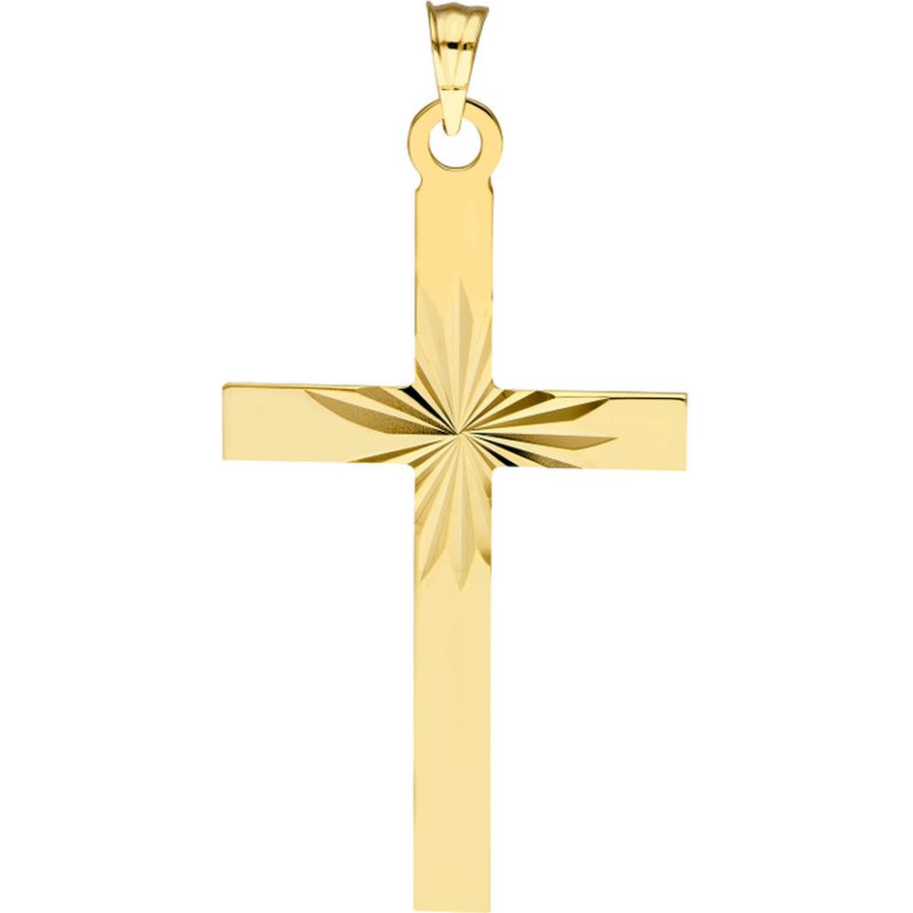 Olas d'Oro - 14K Yellow Gold Diamond Cut Center Cross Pendant - 1.20 Grams