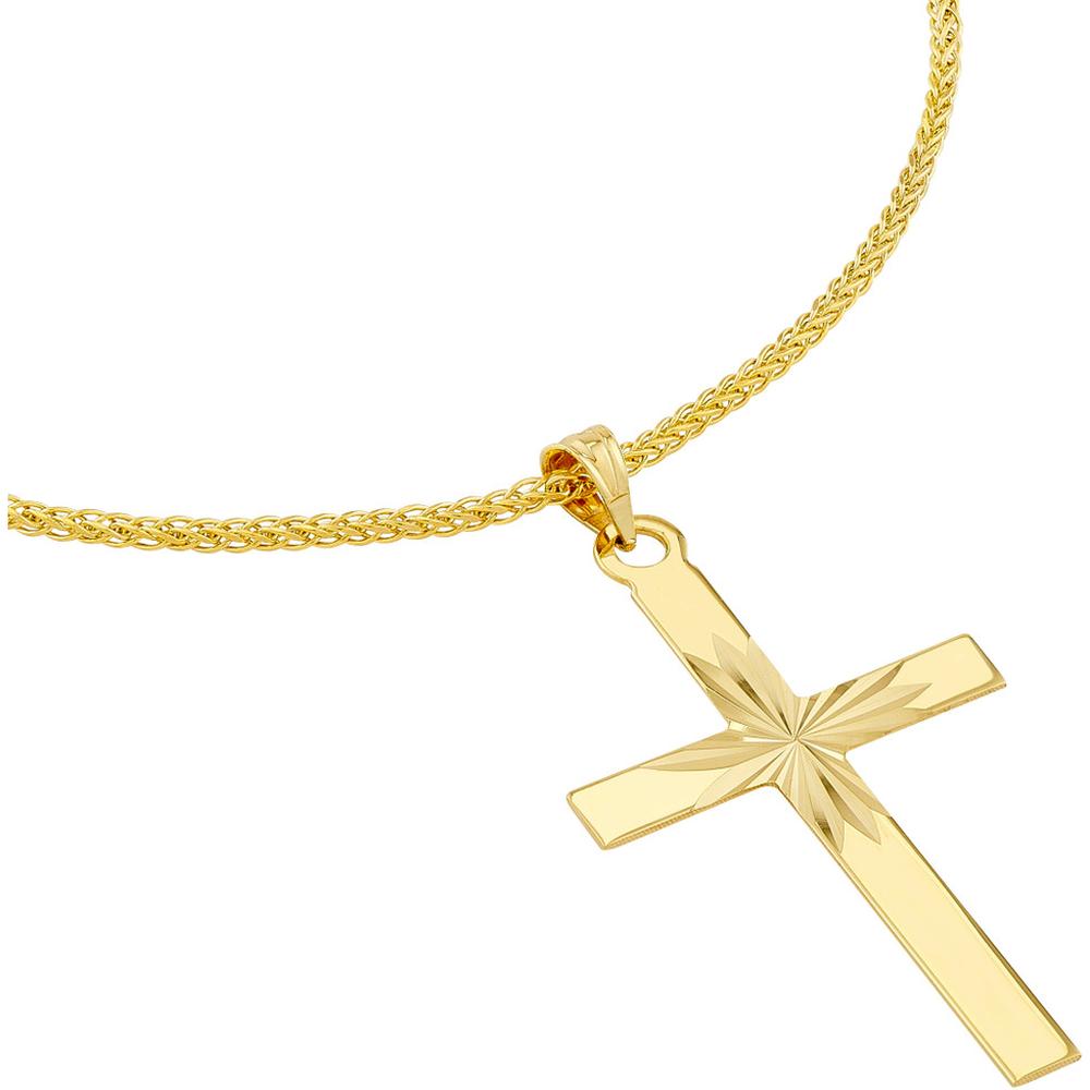 Olas d'Oro - 14K Yellow Gold Diamond Cut Center Cross Pendant - 1.20 Grams
