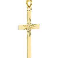 Olas d'Oro - 14K Yellow Gold Diamond Cut Center Cross Pendant - 1.20 Grams