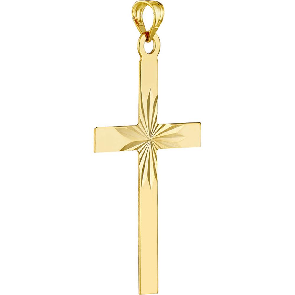 Olas d'Oro - 14K Yellow Gold Diamond Cut Center Cross Pendant - 1.20 Grams